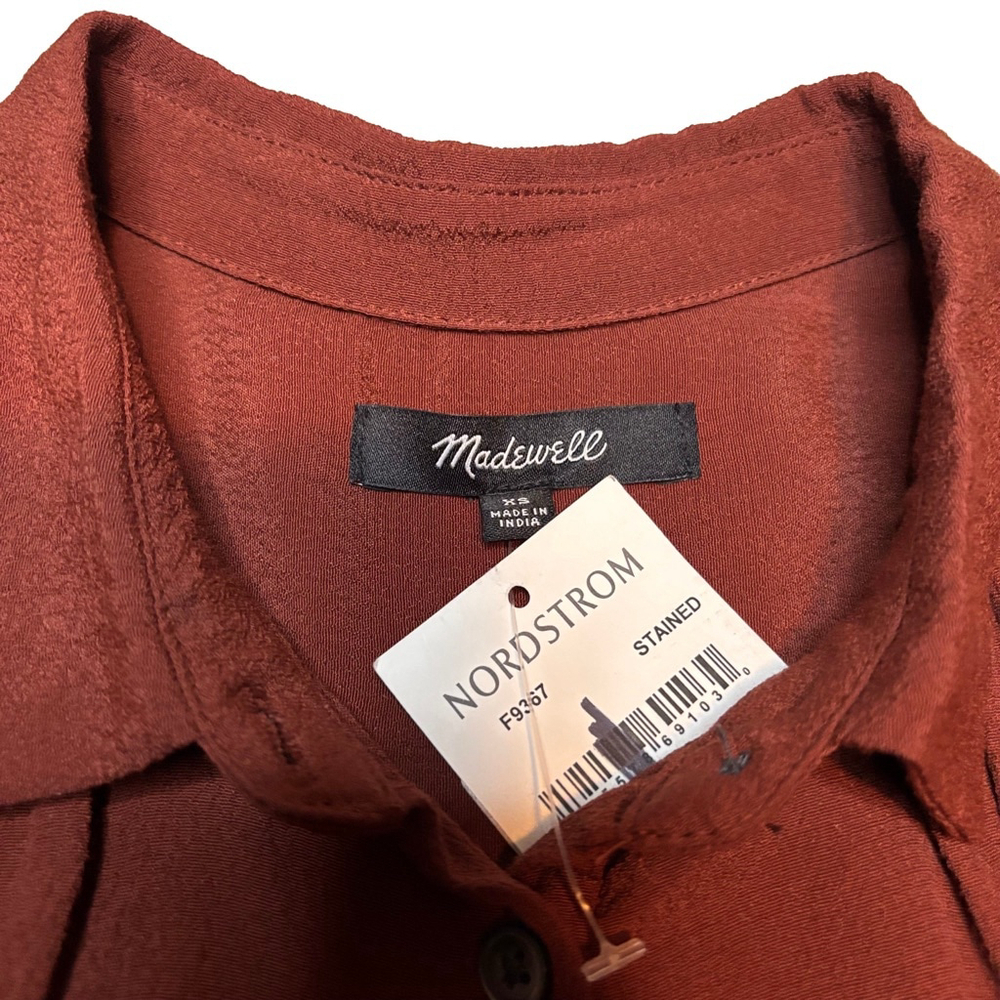 Madewell Superdray Oversized Button Front Viscose Shirt Rust Brown XS NWT - Picture 3 of 4